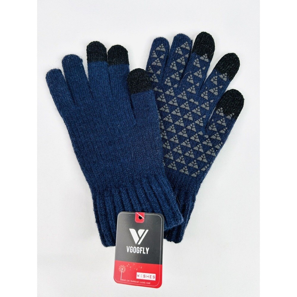 Vgogfly Winter Knit Blue Gloves Warm Full Fingers Women Touch Screen Anti Slip L